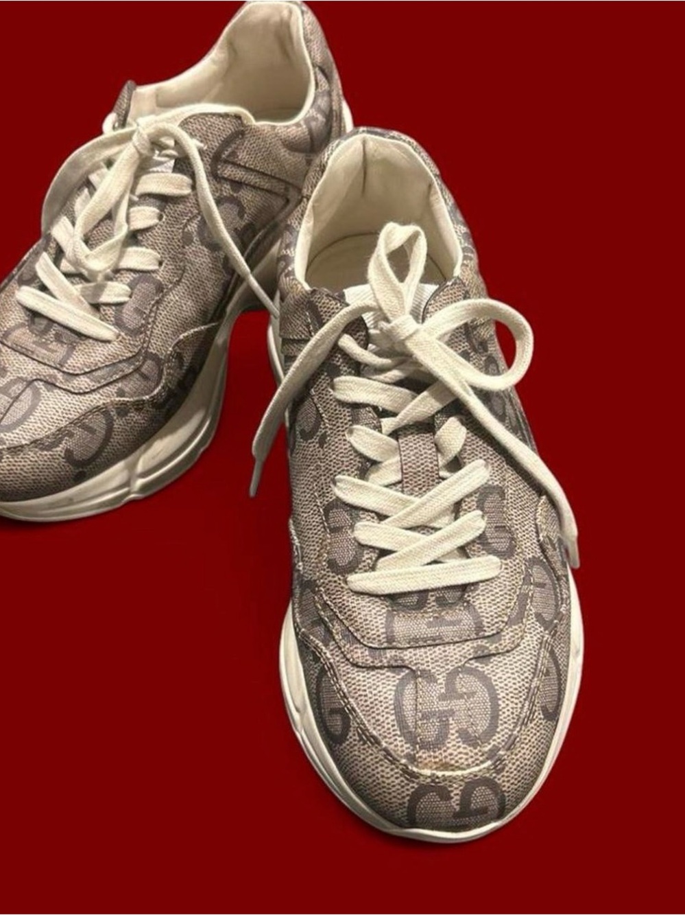 Gucci GG Canvas Lace-Up Sneakers in Beige and Cream